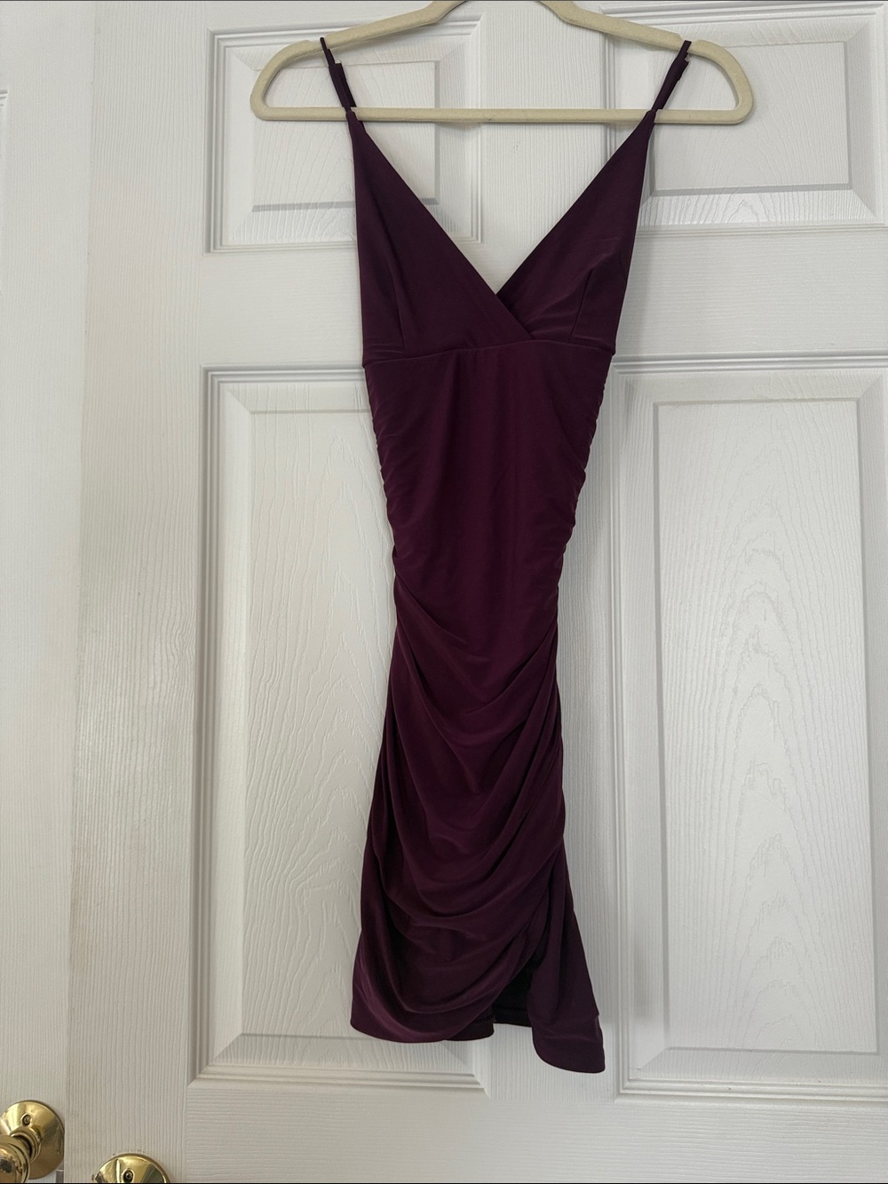Sleeveless Draped V-Neck Cocktail Dress in Plum